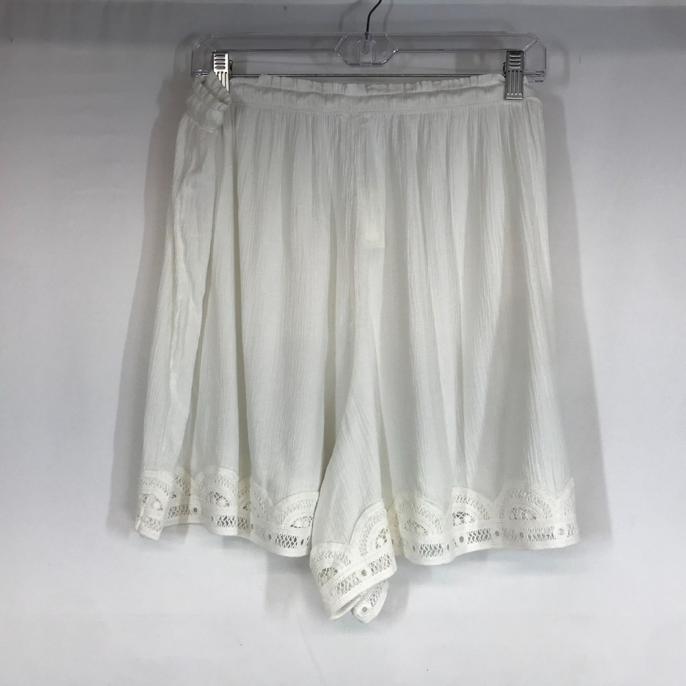 AERIE - WOMEN'S‎ LARGE - WHITE DRAWSTRING WAIST LACE DETAIL SLEEPWEAR SHORTS - Picture 4 of 11